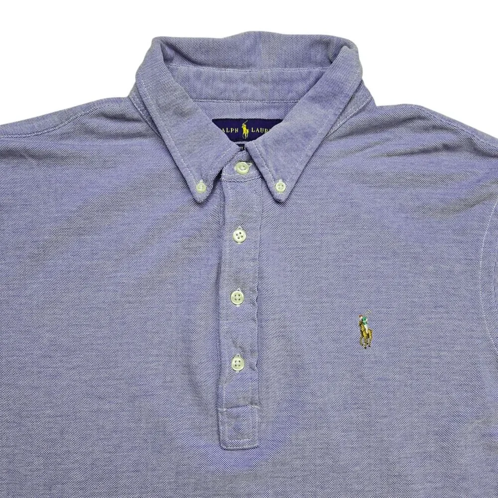 Ralph Lauren Knit Oxford Mens Blue Polo Button Down Short Sleeve Shirt Size XL